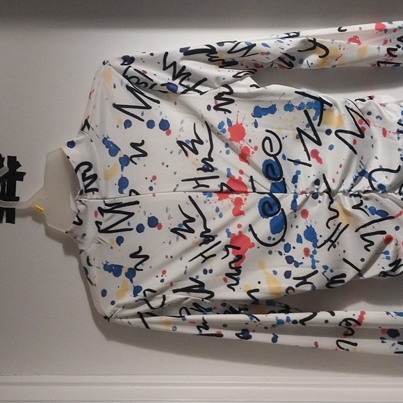 Long sleeve body hugging white multi color dress - Picture 3 of 4